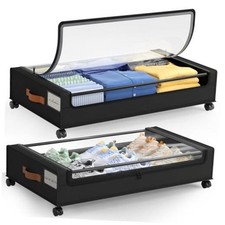 Under Bed Storage with Wheels Under Bed Storage Containers with 2 Pack Black