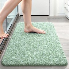 Green White Bathroom Rug Luxury Soft Absorbent Non Slip Washable 24x36 Inch