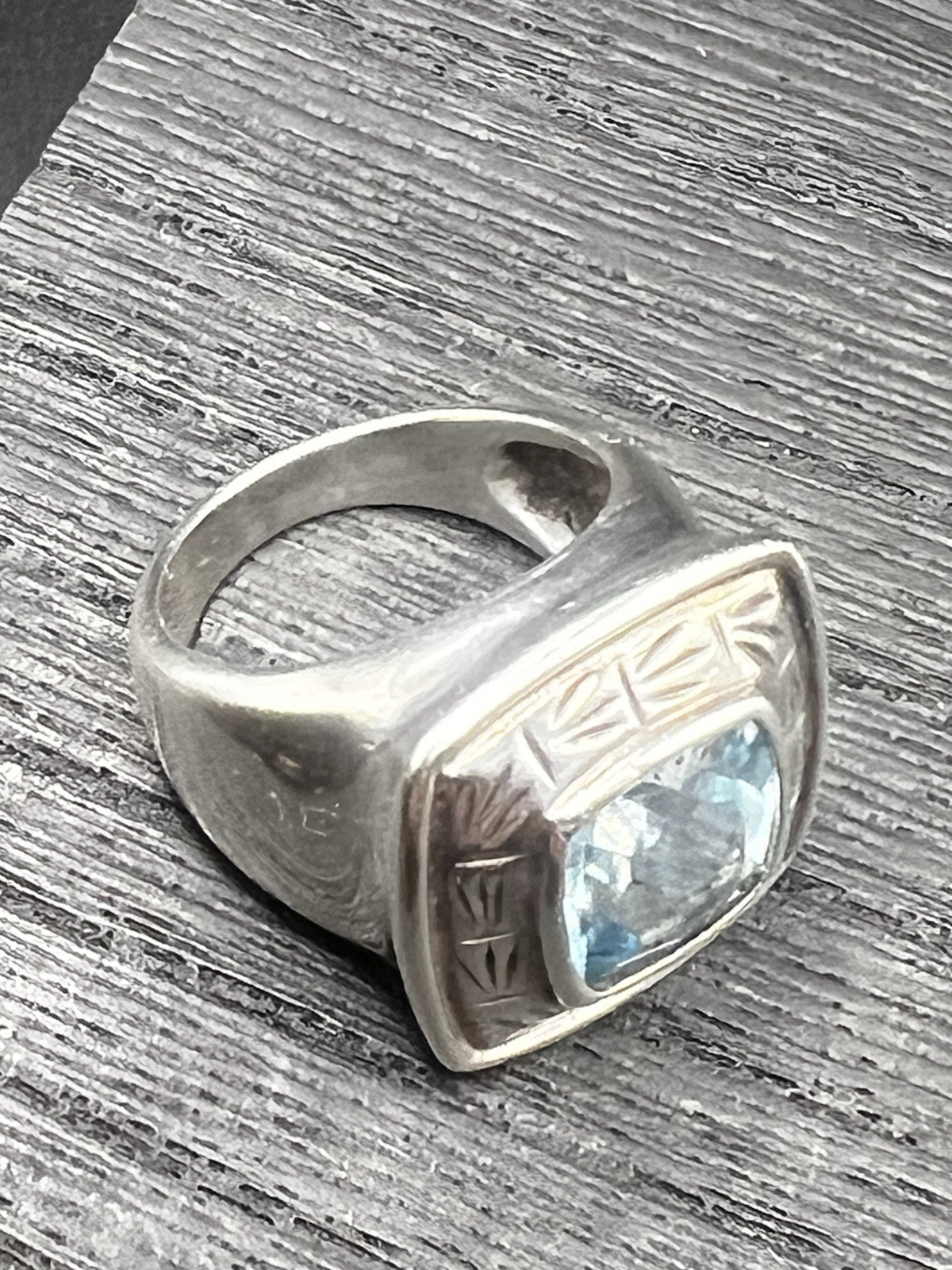 Heavy Solid Sterling Silver Blue Topaz Ring Seaho… - image 4