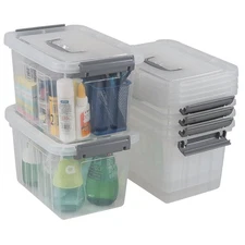 6 Quart Clear Plastic Storage Latching Bins with Handle Small Boxes Lids 6 Packs