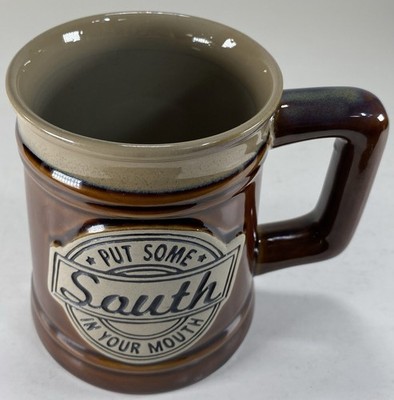 Paula Deen Brown Stoneware Coffee Beer Mug Put Some South In Your Mouth 16 ounce