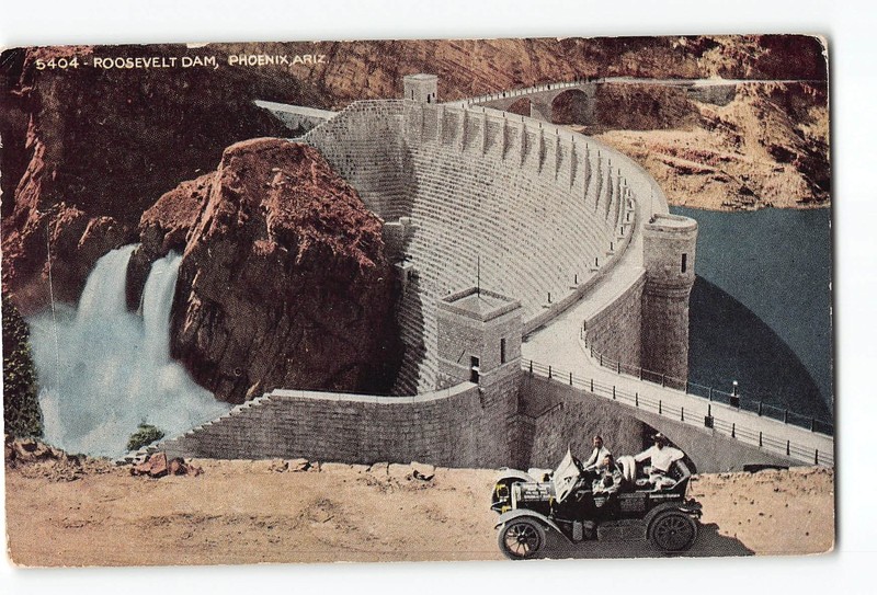 Phoenix Arizona AZ Postcard 1907-1915 Roosevelt Dam Parked Automobile