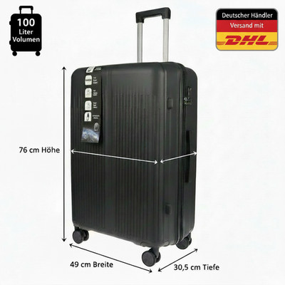 XL Koffer Reisekoffer Travel Hartschalenkoffer Reisen Grau 49x76x30,5 cm 110 L