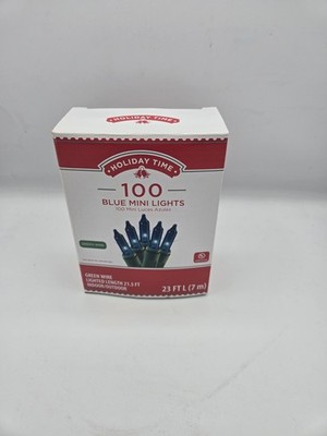 HOLIDAY TIME  100 CT BLUE MINI LIGHTS ~23 FT ~STEADY/FLASHING ~ NEW IN BOX