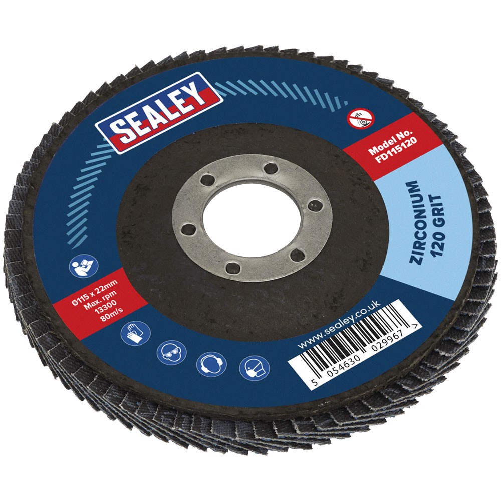 Sealey Flap Disc Zirconium Ø115mm Ø22mm Bore 120Grit