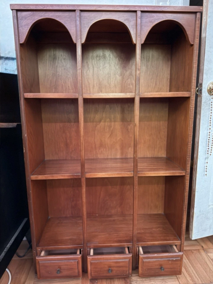 Vintage Solid Wood Wall Tea Cup/Saucer 3-Tier Display Shelf Knick Knack Curio - Image 3 of 4
