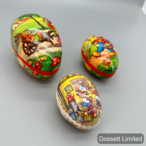 Vintage 1979 East Germany Papier Mache Easter Bunny Nesting Egg Boxes Set 3