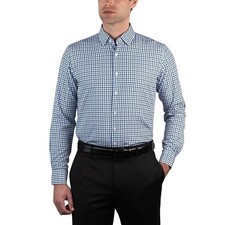 Nautica Men's XL Slim Long Sleeve Blue Checkered Dress Shirt Stretched L1566