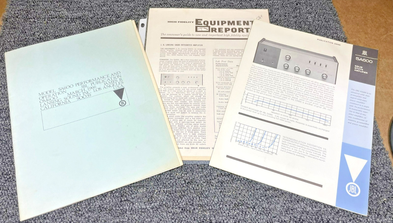 JBL SA-600 Performance & Operation Manual, Brochure Publication, Schematic, More