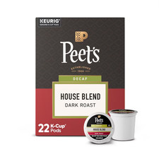 Peet's Coffee Decaf House Blend Premium Dark Roast Keurig K-Cup Coffee Pods, 22