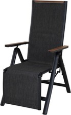 Folding Garden Chair Black with Footrest Metal Frame Mesh Sling Lightweight 