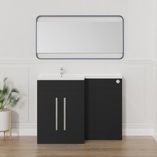 Bathroom L-Shape Matt Black LH/RH Vanity Unit Basin Sink Furniture Bath Panel