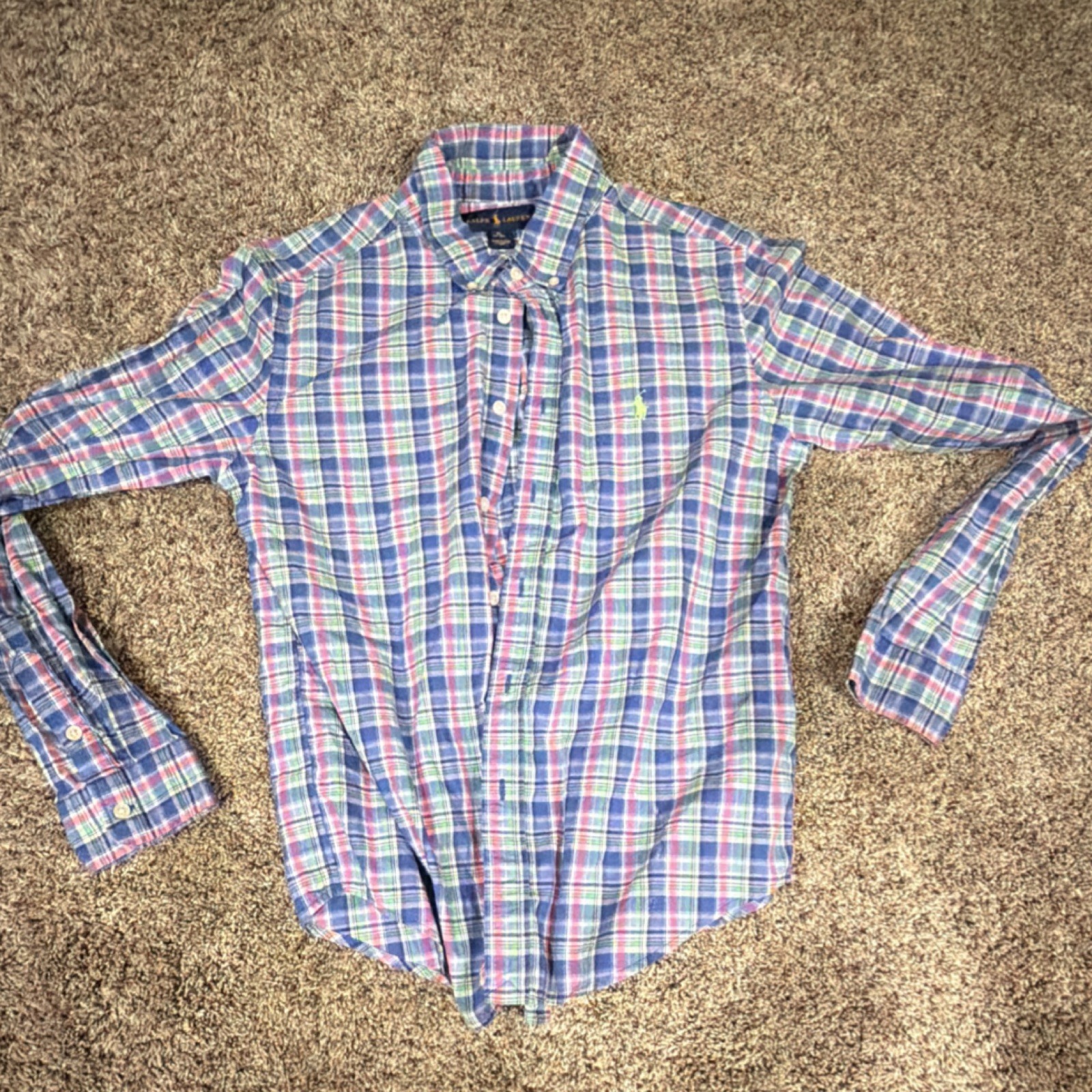 Ralph Lauren Men’s Plaid Button-Down Long Sleeve Cotton Shirt Blue/Pink/Green