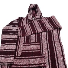 NWOT Vel-Mex Baja Hoodie Mens XXL Burgundy Striped Mexican Poncho Pullover