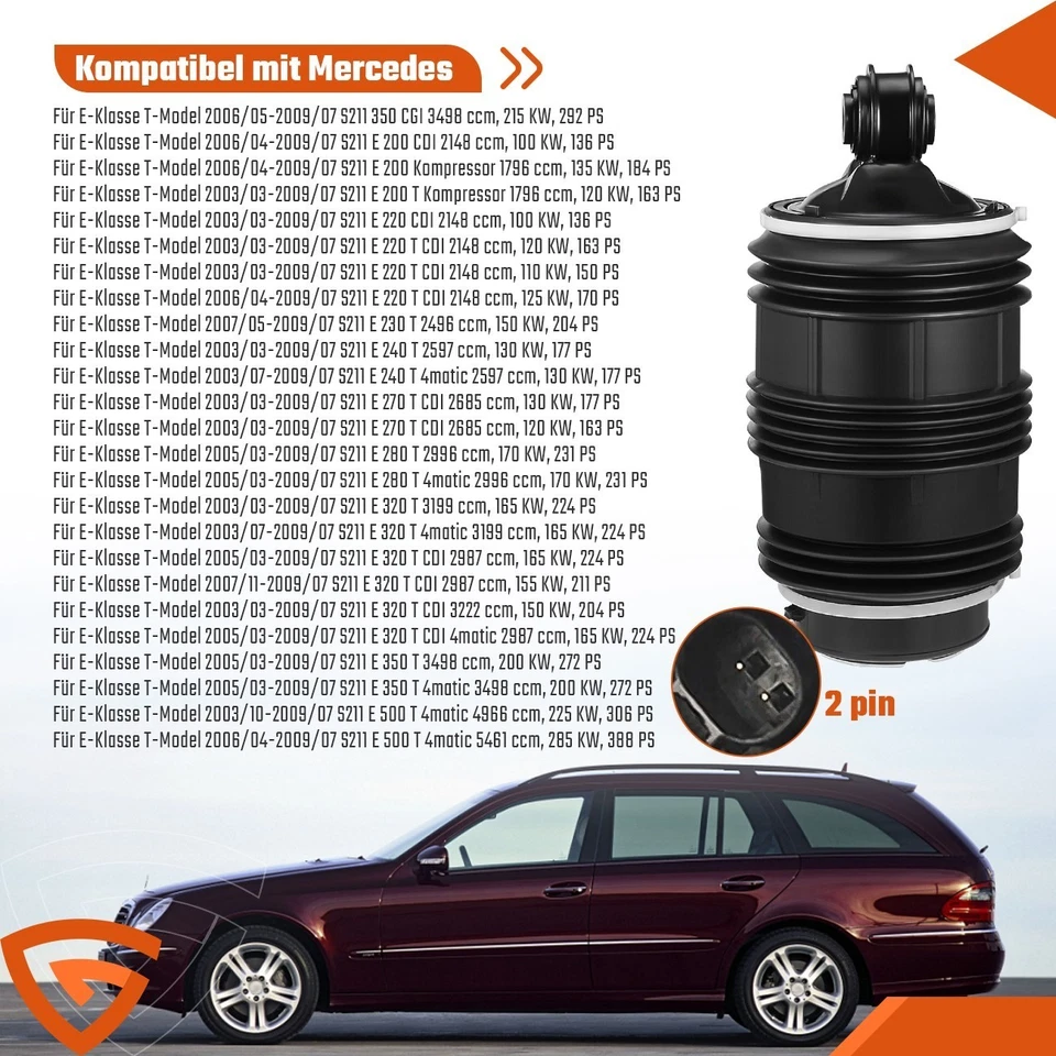 2X Luftfederbälge Luftfederung für Mercedes E-Klasse W211 S211 2113200925 2 PIN - Bild 2 von 4