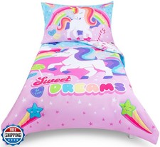 Todays Kids Unicorn Toddler Bedding Set for Girls - 4-Piece Toddler Bed Comfo