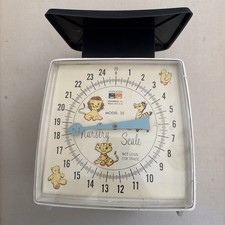 Vintage Hanson Nursery Scale w Tray Baby Animals on Front - Model 35