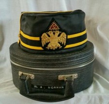 VINTAGE 32ND DEGREE FREEMASON MASONIC SCOTTISH RITE HAT BLACK GOLD W/BOX