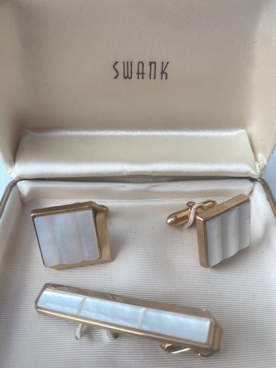 Vintage Swank Gold Square Mother Of Pearl Cufflinks In Original