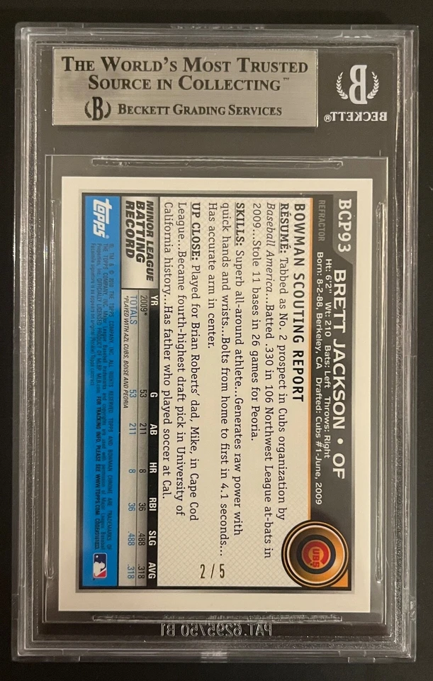 Brett Jackson 2010 Bowman cromo rojo refractor #BCP93/5 (BGS 9 como nuevo) cubos Foto 2 de 2
