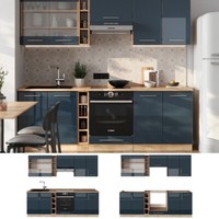 KüChenzeile Fame-Line Eiche Dunkelblau Hochglanz 235 Cm Mit Arbeitsplatte Vicco