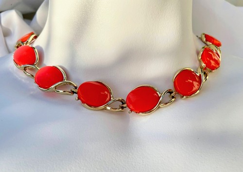 Vintage Thermoset peach to orange to red goldtone choker necklace - Bild 5 von 8