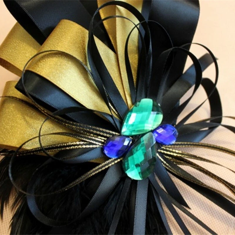 Men Brooches Ribbon Feather Crystal Epaulette Shoulder Pads Host Vintage Look - Image 4 of 4