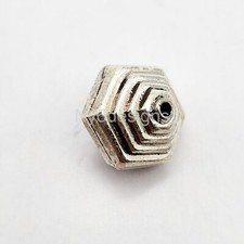 One Sterling Silver Hexagonal Ribbed Beads 12x10mm - Jewelry Making Supplies