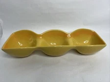 Triple Serving Dish Bowl Ceramic Art Pottery Glazed Mustard Yellow