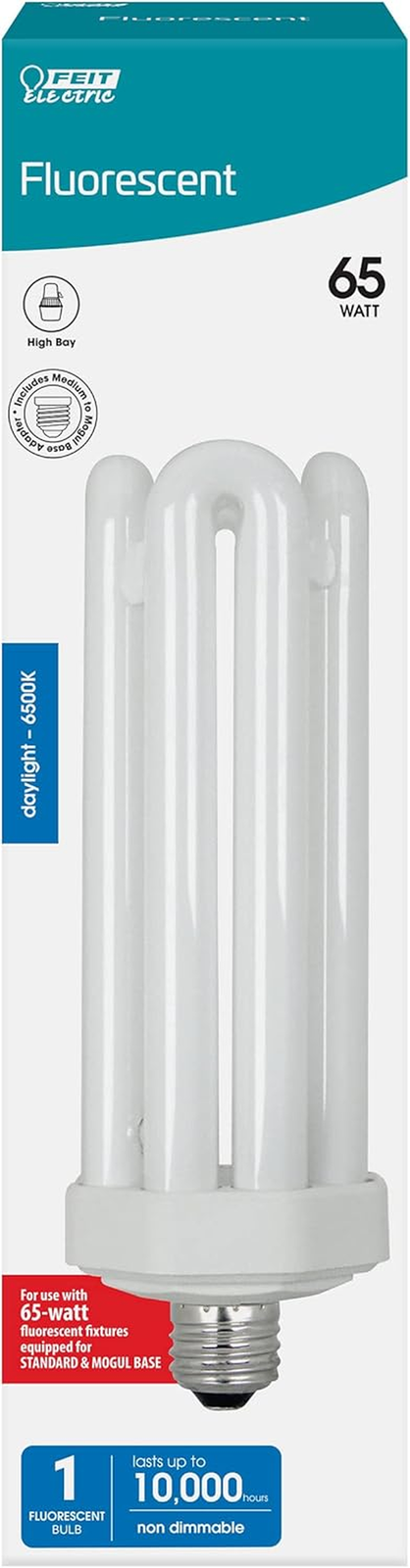 CFL Quad Tube Light Bulb, 300W Equivalent, E26 Base with Mogul Base Adapter, 65-