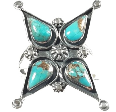 925 STERLING SILVER LARGE SHADOWBOX STARBURST MATRIX TURQUOISE SIZE 10 RING 5.3g