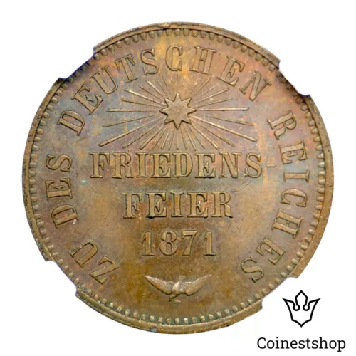 1871 Germany NGC MS 65 BN 1 Kreuzer Baden - Victory Copper Coin Friedrich I