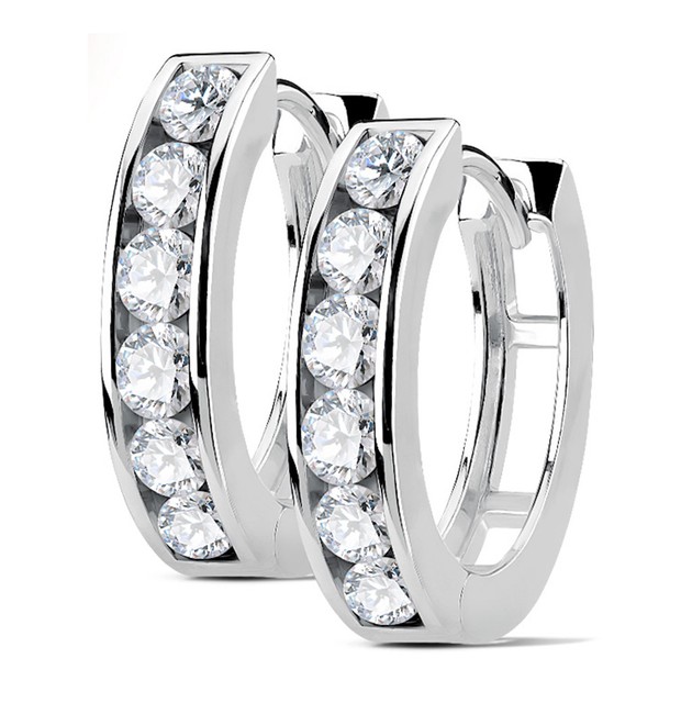 Unisex Channel Set Lined CZ 316L Surgical Steel Post Hoop Earrings eBay