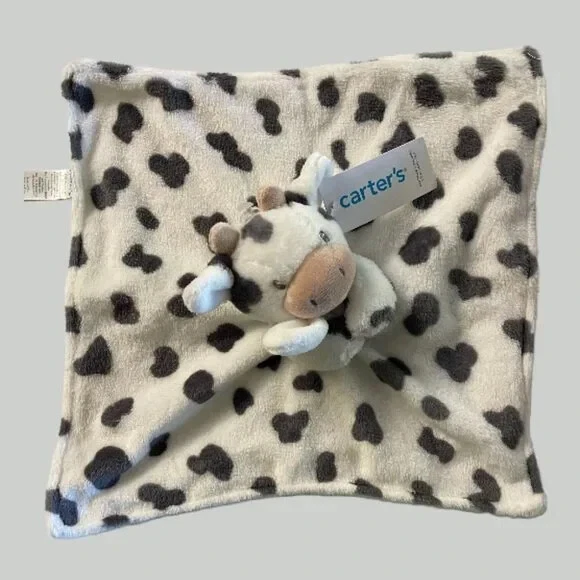 Carter’s Plush COW Baby Calf Security Blanket Lovey Gray/Black White NWT Foto 4 de 4