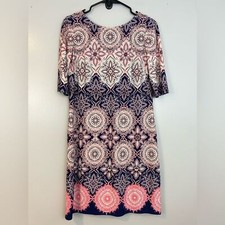 Eliza J Abstract Pink & Navy Mixed Print/Floral Short Sleeve Shift Dress Size 6