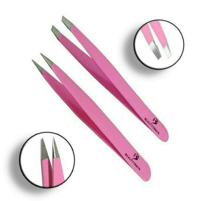Augenbrauen Pinzette Set Rosa Farbe Spitze - Schräge Spitze Edelstahl Herren und Damen