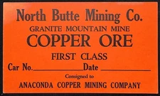 Ore Car Trammer Sign North Butte Mining Copper Ore Anaconda 4" x 6.75"