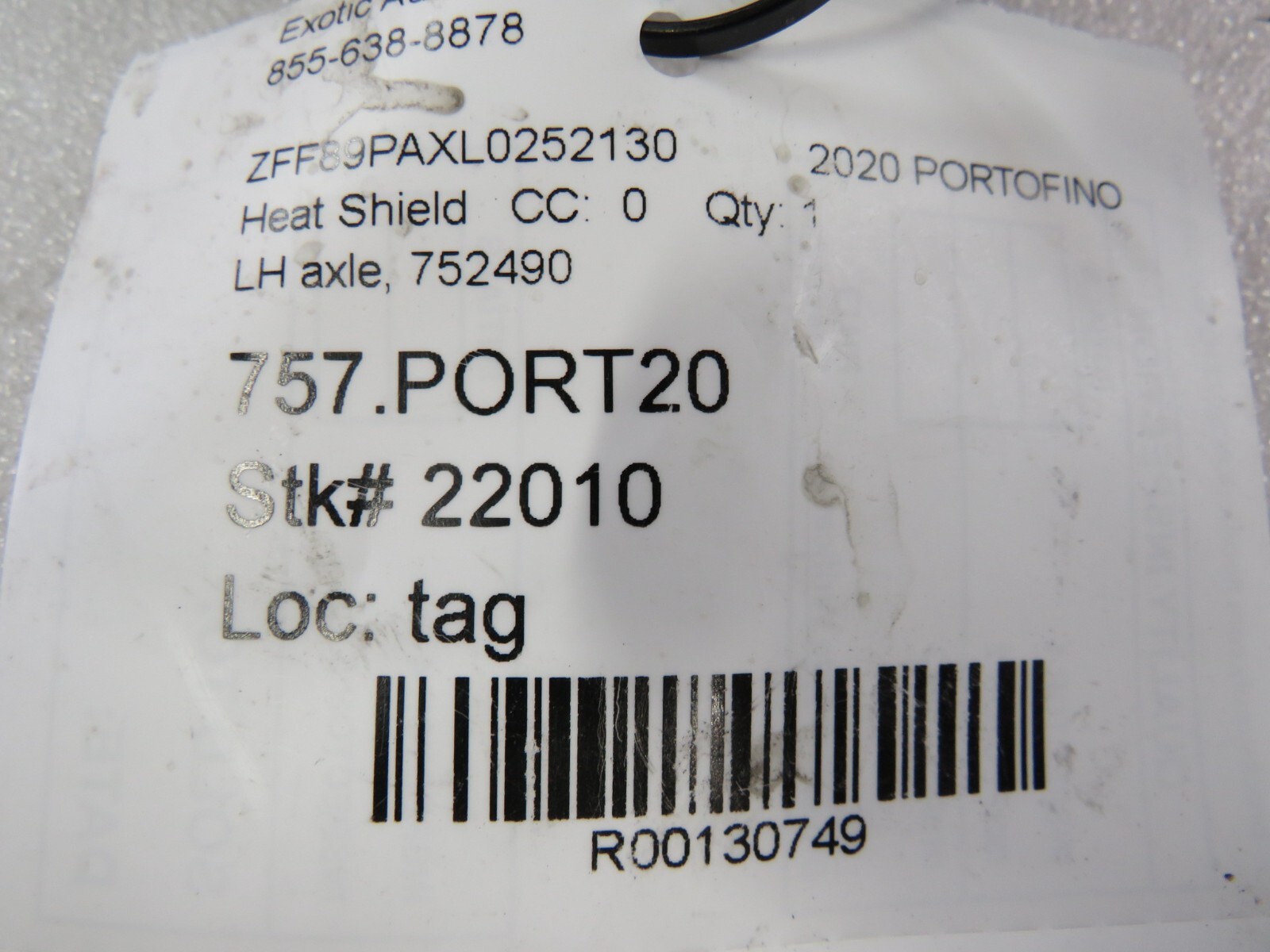 Ferrari Portofino, LH, Left, Axle Heat Shield, Used, P/N 752490