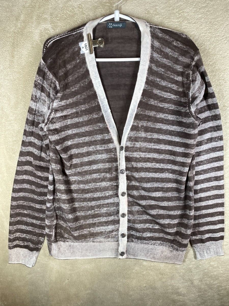 kenji Casual Formal Knit Cardigans Size L Mens Grey Striped Long