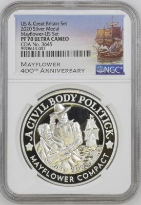 400th Anniversary Mayflower Voyage Silver Proof Coin & Medal Set