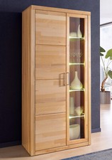Vitrine Logo Regal Hochschrank Kernbuche teilmassiv H.190cm Glastür HOME AFFAIRE