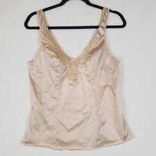 Vintage Vasserette Nylon Camisole Womens 36 Large Lace Trim V-Neck Champagne