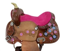 STG Western Leather Barrel Racing All Event Saddle Pink Horse Saddle 10" to 17"