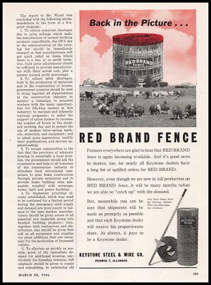 1946 Keystone Steel & Wire Co. Red Brand Fence Peoria Illinois Vintage Print Ad