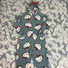 Hello Kitty Sanrio Fuzzy Hooded Full One Piece Pajamas Women s NEW