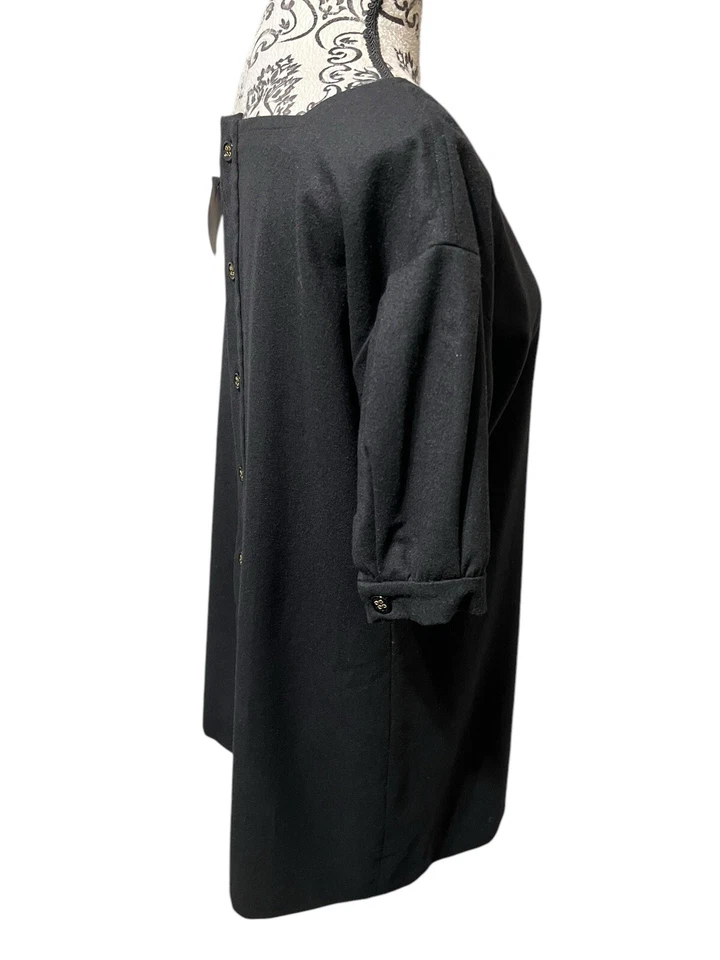 Vestido Corto Yves Saint Laurent Rive Gauche Negro Lana Manga Corta Abullonada Botón M Foto 3 de 4