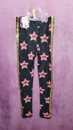 LOL NEW♈Girl's Printed stretch knit leggings size XS~Navy/pink/silver/gold - Picture 3 of 4