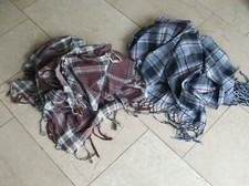 2Stck. XXL Tuch und Schal aus Baumwolle, rotbraun und blautöne