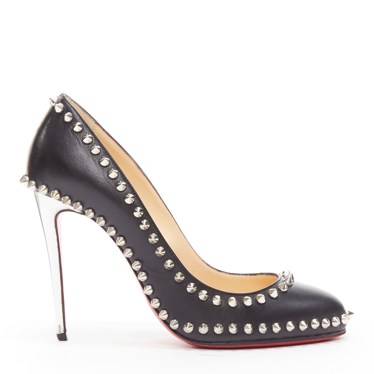 CHRISTIAN LOUBOUTIN Dorispiky black silver punk spike stud round 