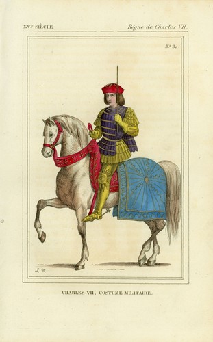 Charles VII le Victorieux Costume Roi de France Gravure originale aquarelle XIXe - Imagen 3 de 3
